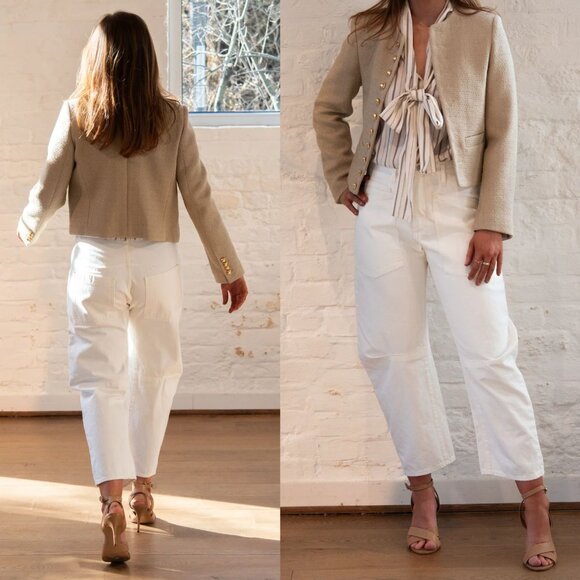 Nili Lotan Shon Jean Cream Denim Barrel Leg Tapered Crop Mid Rise Cotton Size 30 - Picture 12 of 15